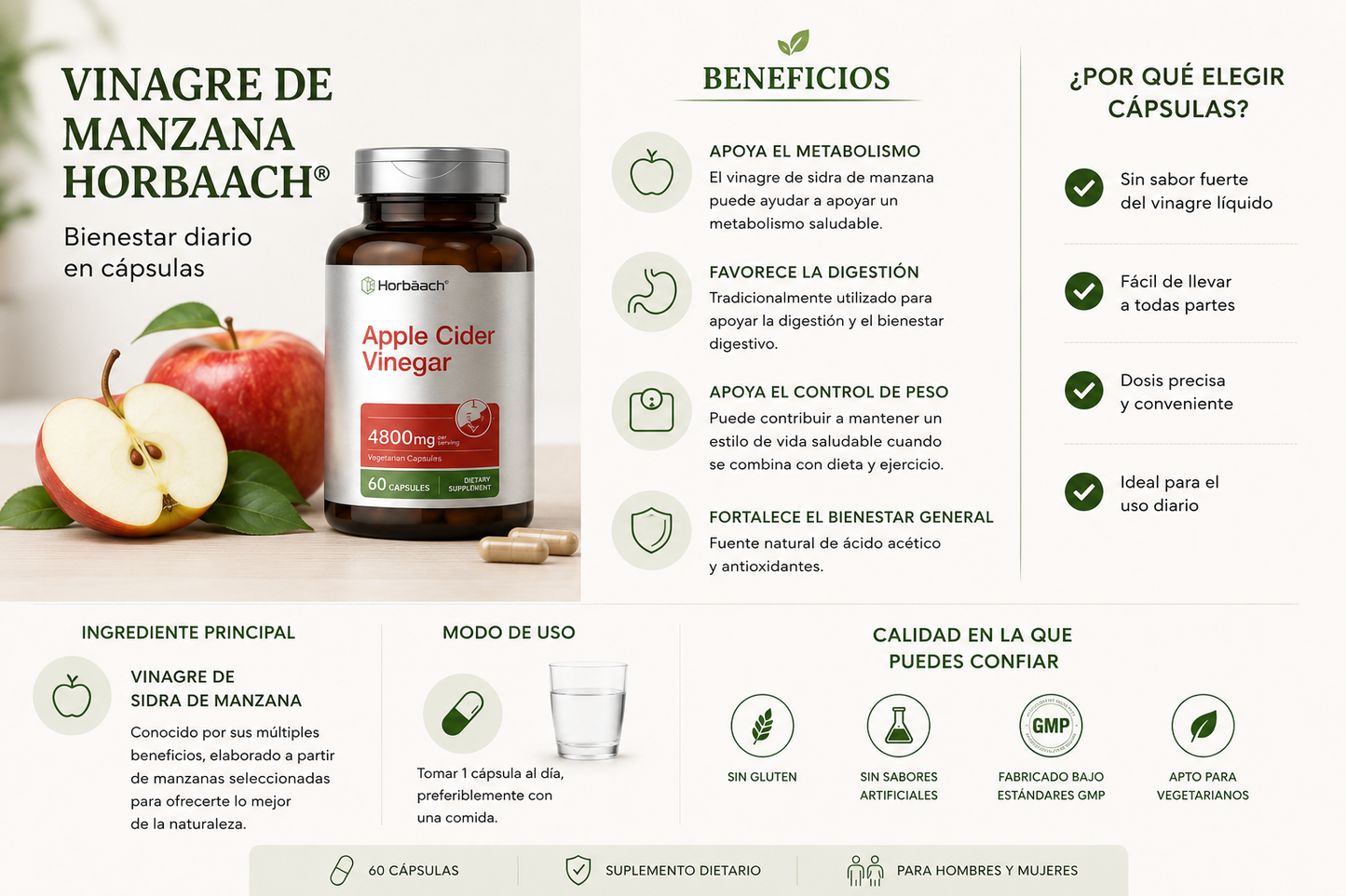 Vinagre de Sidra de Manzana Horbaach 60 Cápsulas